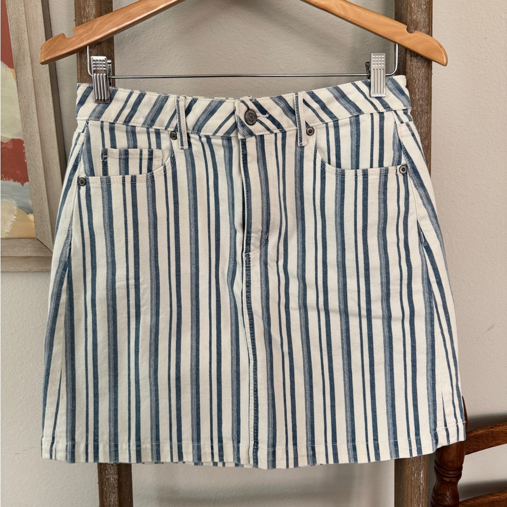LOFT - White With Blue - Striped Denim Mini Skirt